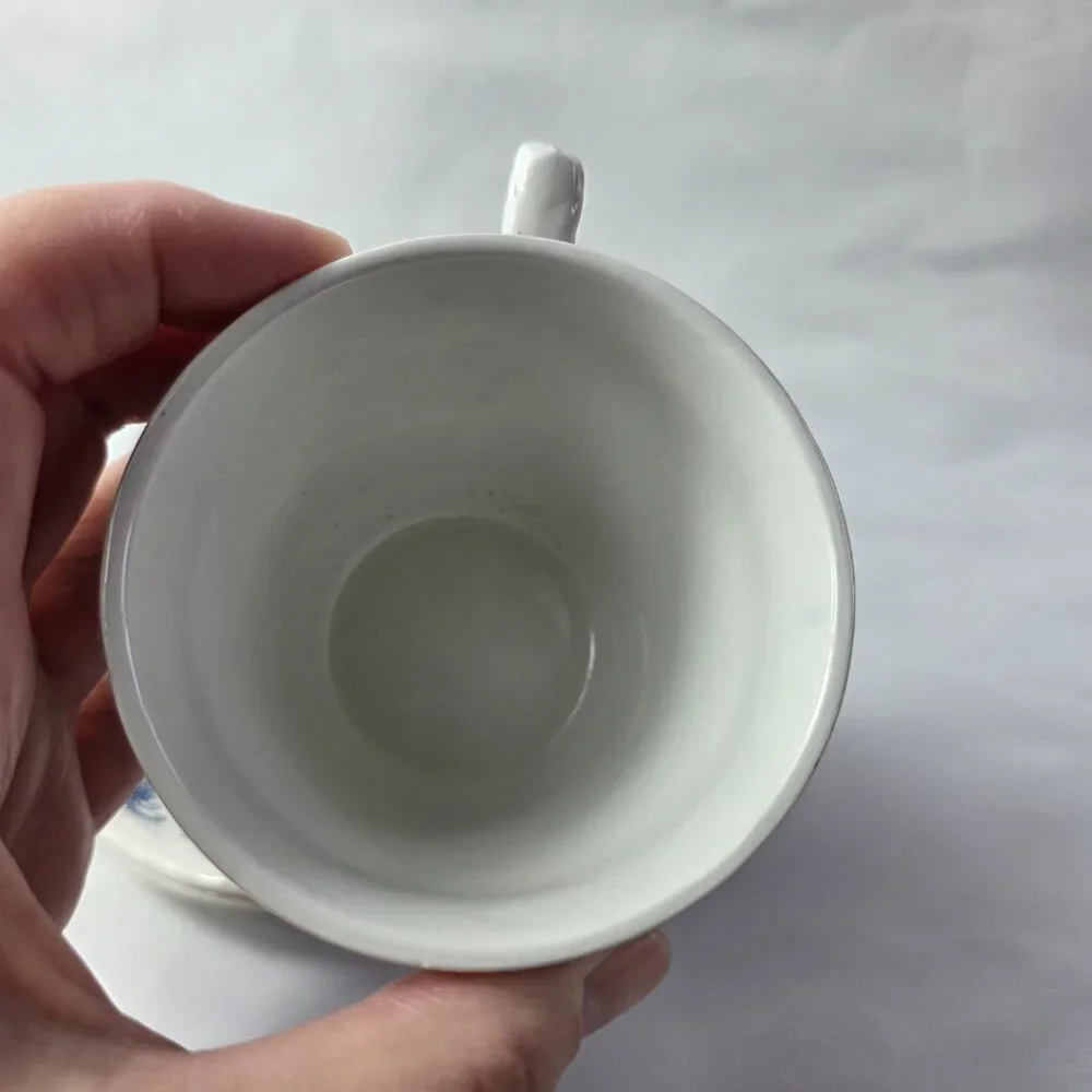 Wedgwood Blue Heritage Cup and Saucers (1 Cup 2 Saucers) White Blue Onion Design